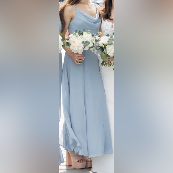 David's Bridal Cowl Neck Chiffon Dress with Slit – SIZE 0 - Picture 2 of 7